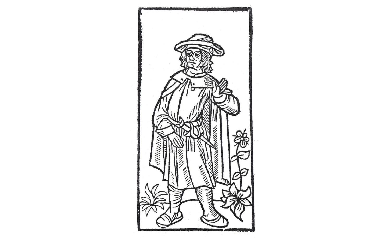 Incisione dalla prima edizione del Testament (1489), che si suppone raffiguri Villon.